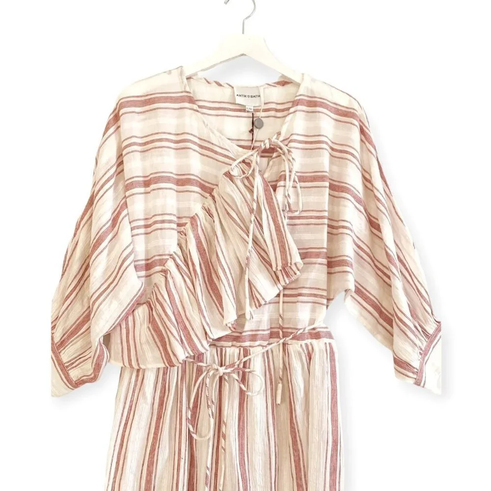 Antik Batik Serifos ruffled striped cotton‎ mini dress Size 42 FR/US 10, NWT
